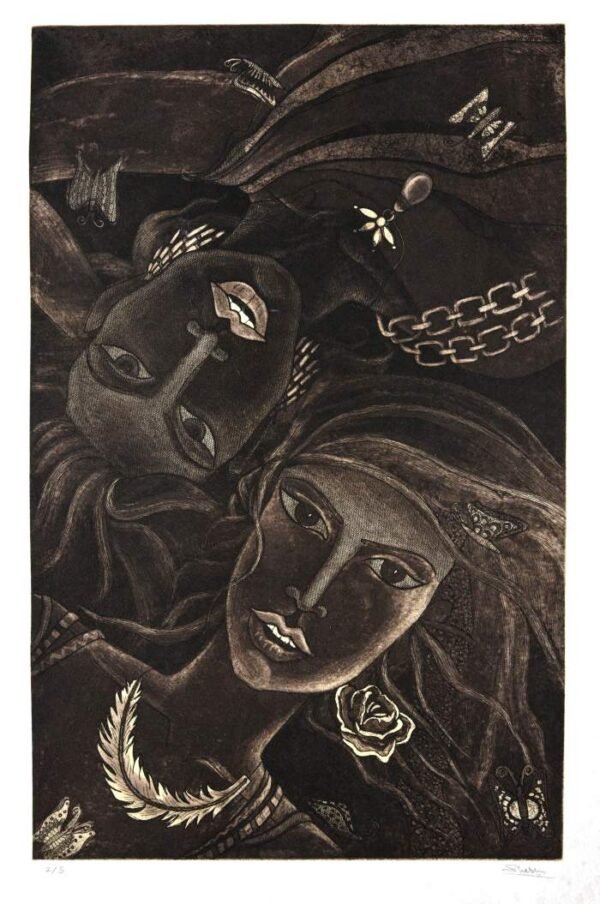 Modern Couple – Etching by Shashikala Singh