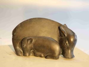 Pig & Child – Bronze Sculpture by Kamal Deep Dhar