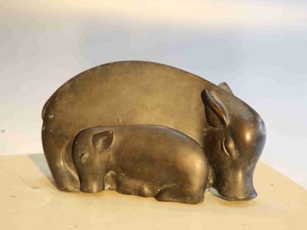 Pig & Child – Bronze Sculpture by Kamal Deep Dhar