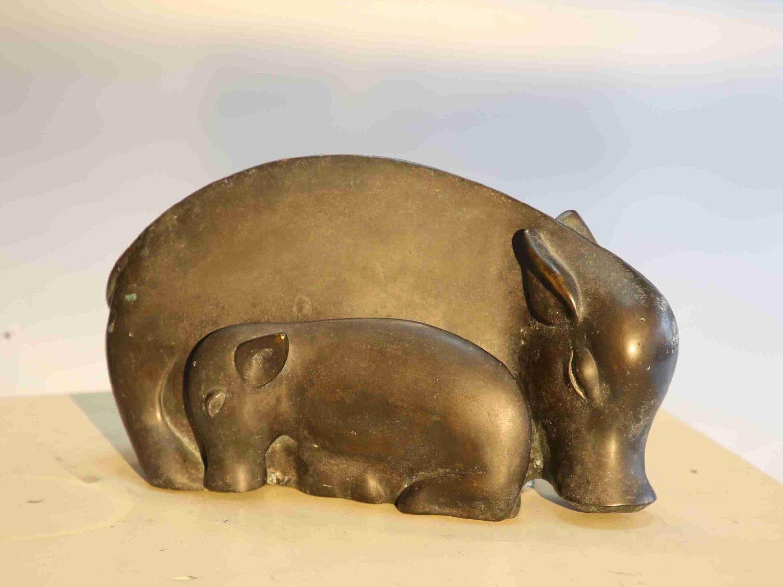 Pig & Child – Bronze Sculpture by Kamal Deep Dhar