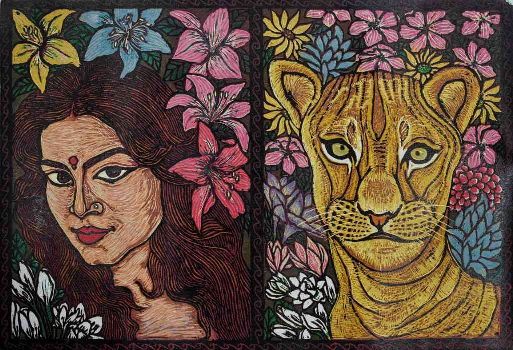 Shakti – Woodcut by Shashikala Singh