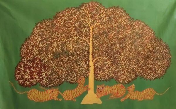 Tiger Under the Tree – Acrylic on Canvas by Japani Shyam Dhurwey
