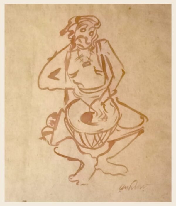 Untitled – Watercolour by Ramkinkar Baij (Man Playing Dhol)