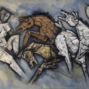 Lady with the Horses (1987) by M.F. Husain – Original Oil on Canvas