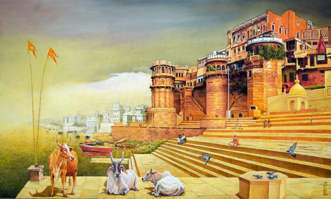 Ghat – Oil on Canvas by Swapan Roy 3 ghat of varanashi
