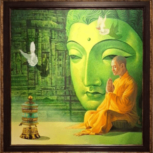 Praying Monk – Oil on Canvas by Swapan Roy